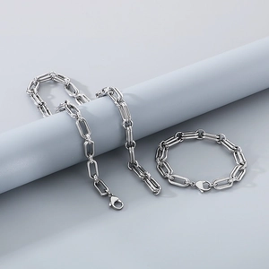 Minimalist silver stainless steel paperclip chain necklace and bracelet set jewelry