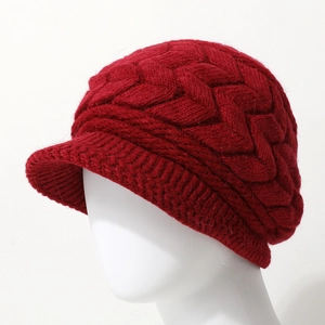 Women Winter Warm Cable Knit Beanie Hat With Brim Solid Color Thick Ear Protection Soft Plush Visor Beanie Cap For Outdoor
