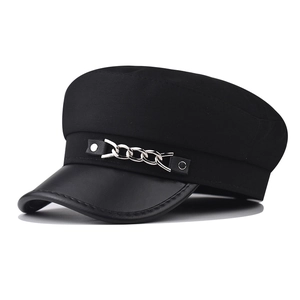 Casquette Newsboy Mode Pour Femmes Avec Visière En Similicuir PU Et Chaîne En Métal Style Militaire Rétro