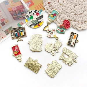 Retro vintage alloy charms featuring radio and TV designs with colorful enamel finish