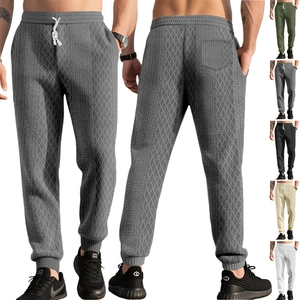 Men Jogger Pants Jacquard Knit Geometric Textured Drawstring Elastic Waist Casual Sporty Streetwear Cuffed Hem