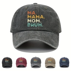 Washed Cotton Baseball Cap Letter Print Ma Mama Mom Bruh Distressed Adjustable Vintage Sun Hat For Women Men