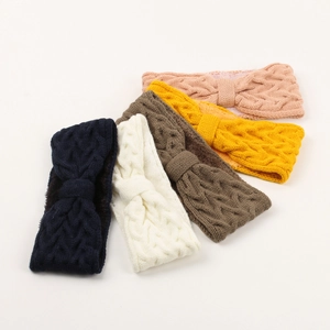 Detail of warm cable knit headbands with soft fleece lining in five assorted colors
