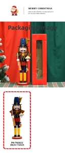 Detailed view of a 15-inch wooden nutcracker soldier with red window gift box packaging