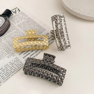 Luxe quilted metal shark hair clips in gold, silver, and black finish for women
