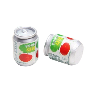Miniature soda can charms for DIY crafts with realistic green apple print and metal finish