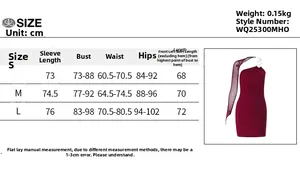 Size chart for the one-shoulder bodycon dress with metal ring and sleeve length details