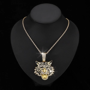 Hip Hop Iced Out Tijgerkop Hanger Halsketting Legering Strass Dier Medaillon Sieraden Voor Mannen Vrouwen Goud Zilver