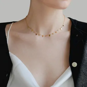 Minimalist 18k gold plated titanium necklace with small square drop pendants for women