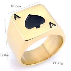 Gold Ace of Spades punk ring in stainless steel with 16.5mm rectangular face dimension