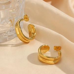 Minimalist Stainless Steel 18K Gold Plated Irregular Wave Hoop Earrings For Women European Fashion Geometric Jewelry