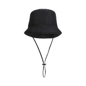 Winter warm black padded bucket hat with ear protection and adjustable windproof cord