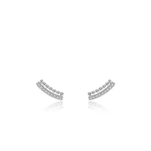 925 Sterling Silver Arc Stud Earrings With Cubic Zirconia Minimalist Geometric Double Row Inlaid Elegant For Women