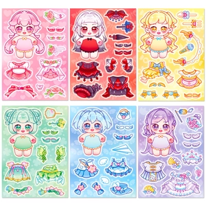 Set of 6 cute DIY dress-up stickers in various colors for scrapbooking and decoration