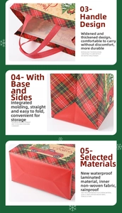 Detail of wide reinforced handles and waterproof laminated Christmas gift bag