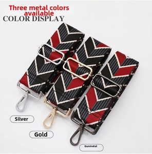 Three adjustable woven bag straps in silver, gold, and gunmetal finishes on a white background