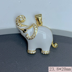 Detail view of white enamel elephant pendant with zircon accents, size 23.8x20mm