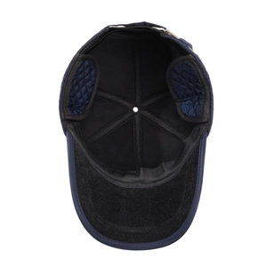 Men's winter baseball cap with quilted ear flaps and warm fleece lining in navy blue