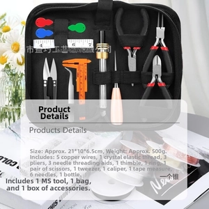 Detail view of 15pcs jewelry making tool set with storage bag and copper wire