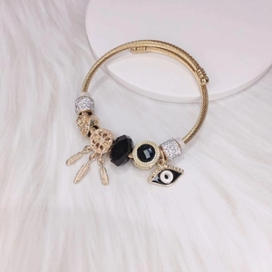 Adjustable Open Bangle Bracelet Stainless Steel Alloy Rhinestone Crystal Dreamcatcher Evil Eye Charm Bohemian Women Jewelry