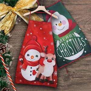 Christmas Apron Polyester Cloth Cartoon Santa Snowman Print Kitchen Cooking Restaurant Party Holiday Decoration