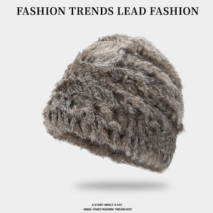 Thick faux rabbit fur winter bucket hat in gray-brown for warmth and style