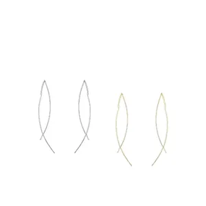 Minimalist S925 sterling silver long threader earrings in elegant gold and silver curves