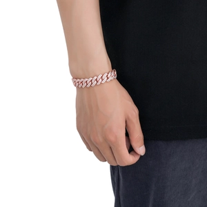 Men's 14mm rose gold hip hop Cuban link necklace with paved cubic zirconia stones