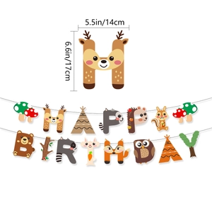 Forest animal woodland happy birthday banner with fox and raccoon decor, 5.5 x 6.6 inch letters