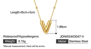 Waterproof gold stainless steel bubble V letter pendant necklace for women 45cm chain