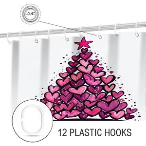 Detail of 0.4 inch metal eyelets and 12 plastic C-hooks for Valentine shower curtain