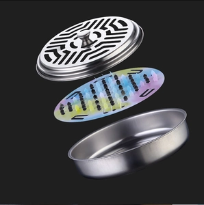Exploded view of stainless steel heart mosquito coil holder with lid and silicone base