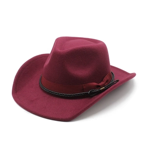 Classic burgundy western wool felt cowboy hat with ribbon band and metallic buckle