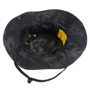 Detail of tactical boonie hat interior showing size 60 label and breathable cotton fabric