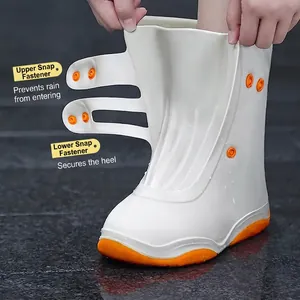 Waterproof silicone shoe covers with non-slip orange soles and adjustable double buckles