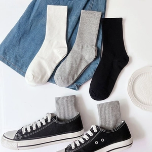 Ribbed Athletic Sport Socks Polyester Cotton Blend Breathable Sweat Absorbent Solid Color Casual Unisex Crew Mid Tube