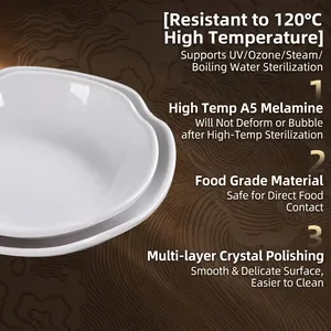 White melamine wave-edged plate, heat resistant A5 food grade dipping sauce dish