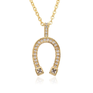 Elegant 18k gold-plated horseshoe pendant necklace with pavé-set sparkling crystals