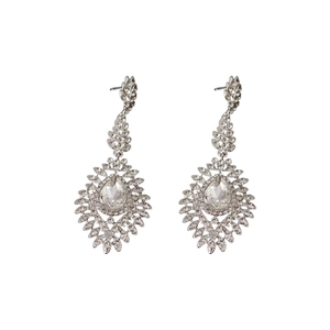 Silver needle wheat ear pearl earrings with teardrop crystal pendant in luxury style