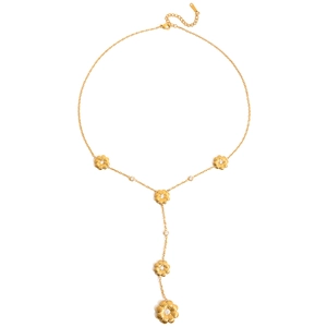 Collier en Y marguerites dorées en acier inoxydable avec cristaux de zircon blanc