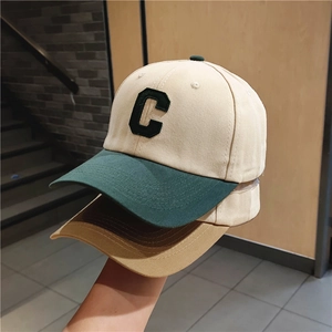 Adjustable Color Block Baseball Cap With Large C Letter Embroidery Unisex Hip Hop Streetwear Cotton Canvas Sunshade Hat