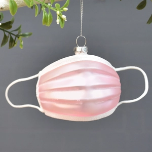 Addobbo natalizio in vetro rosa a forma di maschera di Babbo Natale con bordi bianchi