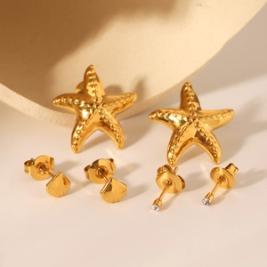 Ensemble de boucles d'oreilles étoile de mer et coquillage en acier inoxydable doré 18 carats