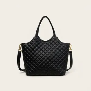 Women Quilted Rhombic Tote Bag PU Leather Large Capacity Shoulder Crossbody Handbag For Commuter Office Urban Chic