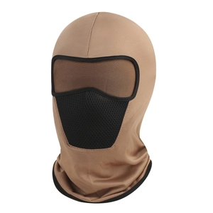 Detailed view of the breathable mesh and stitching on this khaki cycling balaclava mask
