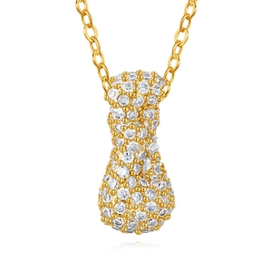 Minimalist gold necklace featuring a luxury money bag pendant encrusted with white zircons