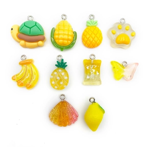 Cute yellow resin charms including corn pineapple and shell shapes for DIY jewelry making