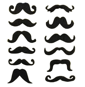 Detailed set of 12 black fake moustaches for Halloween party props and cosplay