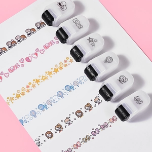 Set of six cartoon roller stamps with various patterns for DIY diary and stationery
