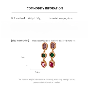 Detailed product dimensions and material specs for vintage oval zircon earrings